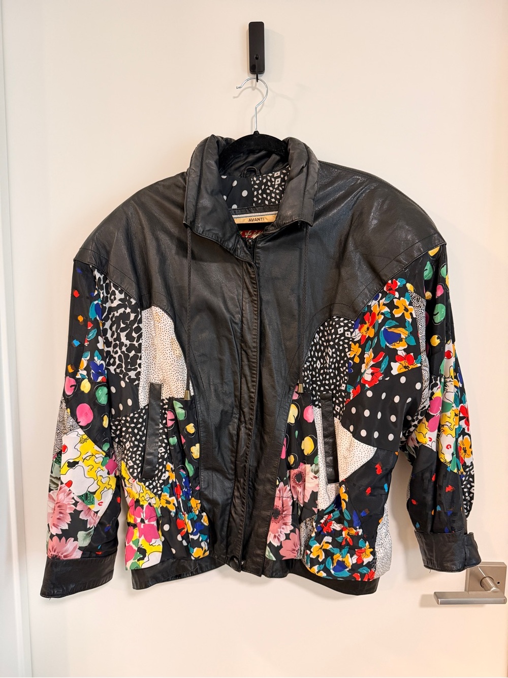 Avanti Vintage Black Leather Patchwork Floral Jacket
